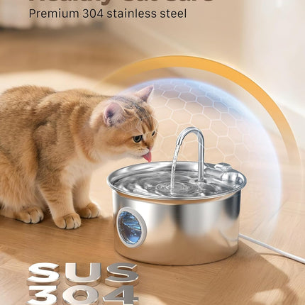 Cat Water Fountain Stainless Steel: Cat Fountain for Drinking - 88Oz/2.6L Pet Water Fountain for Cats Indoor - Quiet Cats Water Bowl Dispenser - Pets Feeding & Watering Supplies - for Small Animals
