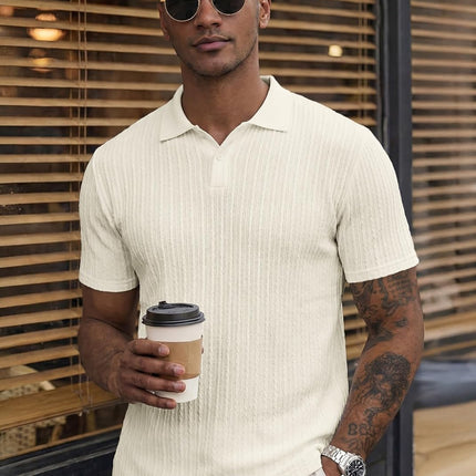 Mens Casual Polo Shirt Summer Short Sleeve Vacation Button Beach Knit Stretchy Golf Shirts