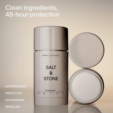 Aluminum Free Deodorant | Extra Strength 48 Hour Protection for Women & Men | Made with Seaweed Extracts, Niacinamide & Prebiotics | Santal & Vetiver