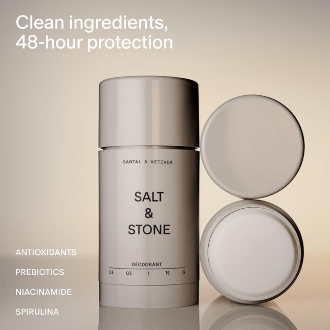 Aluminum Free Deodorant | Extra Strength 48 Hour Protection for Women & Men | Made with Seaweed Extracts, Niacinamide & Prebiotics | Santal & Vetiver