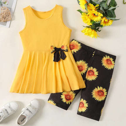 Girls Summer 2 Piece Outfits 4-12Y Butterfly Bow Sleeveless Tunic Tops and Floral Print Shorts Cute Clothes