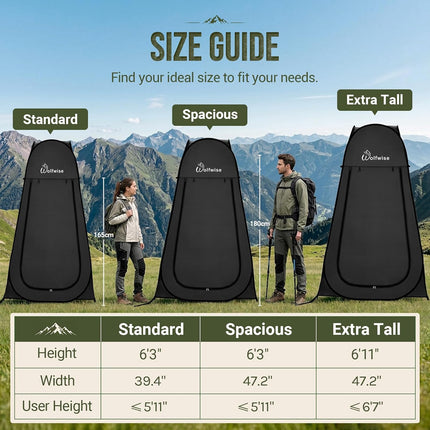 Pop up Shower Tent for Camping Essentials, Portable Instant Changing Tent with Ventilation Window & Carry Bag, Privacy Dressing Room Bathroom Toilet for Beach & Outdoor, Standard, Black