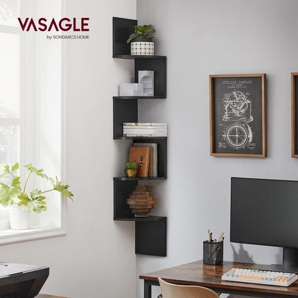 VASAGLE CUSTOS Collection - Corner Shelf Wall Mount, 5-Tier Floating Corner Bookshelf, Plant Shelf for Bedroom, Living Room, Bathroom, Home Office, Black ULBC072B01