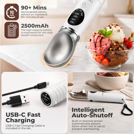 Heated Ice Cream Scoop, Rechargeable with Dishwasher-Safe Head
