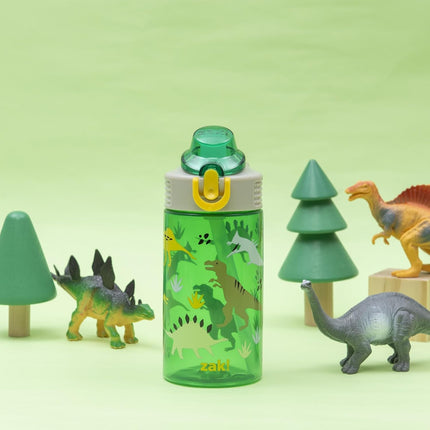 Sage Kids Water Bottle for School, Travel or at Home, 16Oz Durable Plastic Water Bottle with Straw, Handle, and Leak-Proof, Pop-Up Spout Cover (Dino)