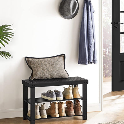 SONGMICS Shoe Rack Bench, 3-Tier Bamboo Shoe Storage Organizer, Entryway Bench, Holds up to 286 Lb, 11.3 X 27.6 X 17.8 Inches, for Entryway Bathroom Bedroom, Ink Black ULBS04H