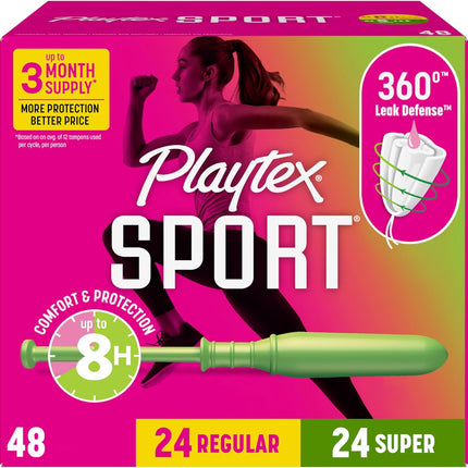 Sport Tampons Multipack (24Ct Regular/24Ct Super), Fragrance-Free - 48Ct | Tampons Regular and Super,  Tampon Multipack, Feminine Care with 360 Leak Defense