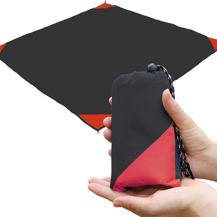 Pocket Picnic Blanket, Beach Mat Waterproof Sandproof, Compact Lightweight Small Tarp for Camping, Hiking, Backpacking, Festival, Travel, Foldable in Bags (Black/Red, 55"X60")