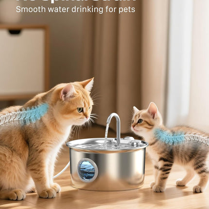 Cat Water Fountain Stainless Steel: Cat Fountain for Drinking - 88Oz/2.6L Pet Water Fountain for Cats Indoor - Quiet Cats Water Bowl Dispenser - Pets Feeding & Watering Supplies - for Small Animals