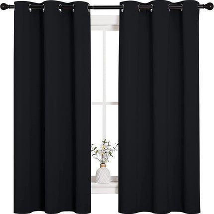 Halloween Pitch Black Solid Thermal Insulated Grommet Blackout Curtains/Drapes for Bedroom Window (2 Panels, 42 Inches Wide by 63 Inches Long, Black)