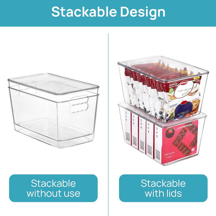 6 Pack Clear Stackable Storage Bins with Lids, Large Plastic Containers with Handle for Pantry Organizer and Storage,Perfect for Bathroom,Cabinet,Kitchen,Fridge,Closet Organization