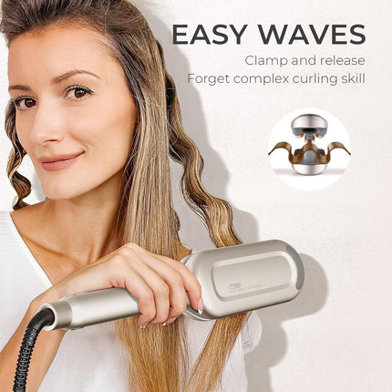 Curling Iron Hair Crimper Waver -  ROVY Beach Waves Curling Wand, Ionic Deep Waver Hair Curler Tool with Ceramic 3 Barrel for Women, Dual Voltage, Anti-Scald, Easy to Use, Elegant Gold, 1.25 Inch