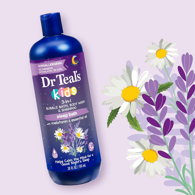 Kids 3-In-1 Sleep Bubble Bath, Body Wash & Shampoo with Melatonin & Essential Oil, Lavender Scent, 20 Fl Oz (Pack of 3)
