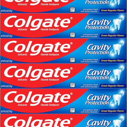 Cavity Protection Toothpaste with Fluoride, Minty Great Regular Flavor, anti Cavity Toothpaste, 6 Pack, 6 Oz Tubes