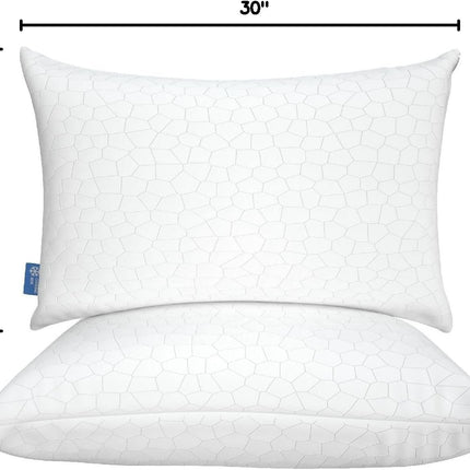 Cooling Pillow for Sleeping, Certipur-Us Shredded Memory Foam Queen Pillows Set of 2, Cool Pillow for Hot Sleepers Adjustable Firm Pillow for Side, Back, Stomach Sleepers Soft yet Support,White