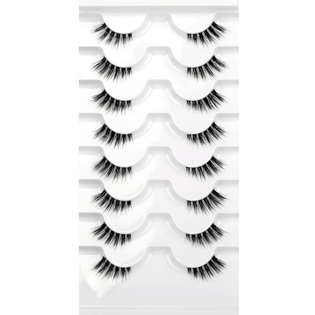Fake Eyelashes Strips Half Lashes for Nude Makeup with Spikes Natural Small Accent Lashes 3/4 Band Short Wispy Volume Corner Eyelash 8 Pairs Pack