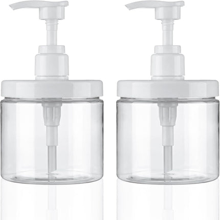 Pump Bottle Dispenser Plastic Refillable Bottles Wide Mouth Jar Style Empty Bathroom Shower Containers for Lotion Shampoo Conditioner (Clear, 2X 500Ml)