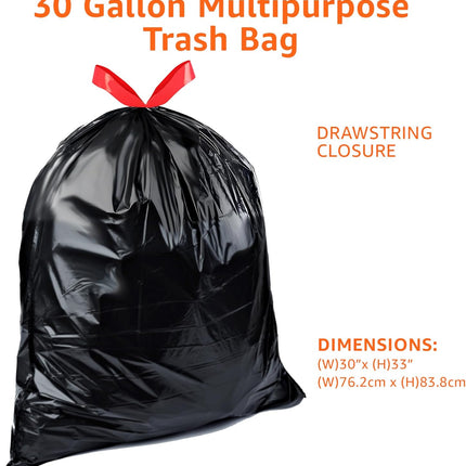 Multipurpose Drawstring Trash Bags, 30 Gallon Capacity, Tear Resistant, 50 Count (Previously Solimo)
