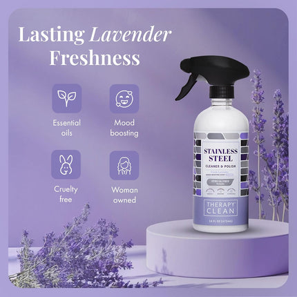 Stainless Steel Cleaner and Polish, Lavender Scent, Sink Cleaner | 100% USDA Biobased. Removes Fingerprints & Residue. Safe for Sinks, Grills & Appliances. Lavender Essential Oil Scent.
