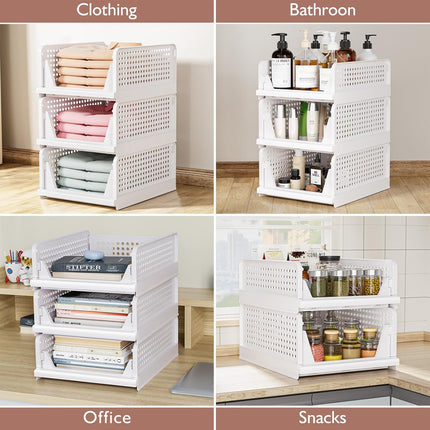 5 Pack Closet Organizers Stackable Storage Box | White Stackable Plastic Drawer Bins for Closets, Wardrobes, Kitchens, Bathrooms, Offices