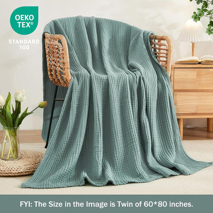 Muslin Throw Blanket for Adults 100% Cotton Blankets for Couch 4-Layer Summer Breathable Gauze All Season Soft and Lightweight Pre-Washed (Teal, 50"X71")