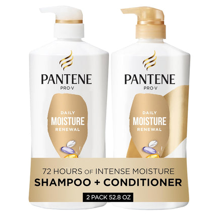 Shampoo & Conditioner Set, Daily Moisture Renewal - Pro-V Nutrients for Dry, Color-Treated, Straight to Curly Hair, 72-Hour Hydration & Softness, 52.8 Oz Total + Miracle Rescue Shot (0.5 Oz)