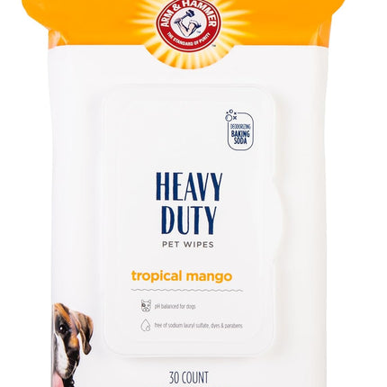Arm and Hammer for Pets Heavy Duty Multipurpose Dog Bath Wipes, Mango Scent, Travel Size - All Purpose Wipes That Remove Odor and Refresh Dog Coat between Baths, 30 Count