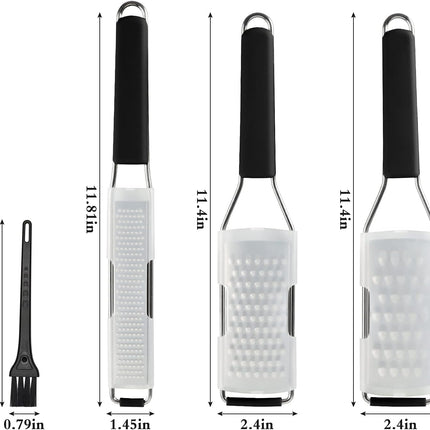 Lemon Zester Grater Three-Piece Suit - Heavy Duty Kitchen Tool for Parmesan Cheese, Ginger, Garlic, Nutmeg, Chocolate, Vegetables，Fruits，Stainless Steel Grater Dishwasher Safe Black