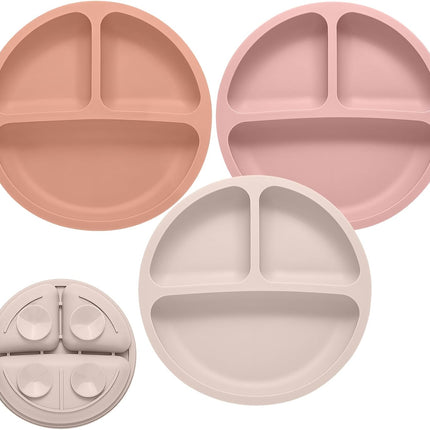 Toddler Plates, 3 Pack Divided Suction Plates for Baby, Food Grade Silicone Baby Plates, BPA Free, Non-Slip, Baby Led Weaning Supplies, Microwave & Dishwasher Safe