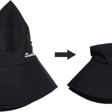 Women's UV-Protection Foldable Wide-Brim Sun Hat with Mesh and Ponytail Hole for Outdoor Activities