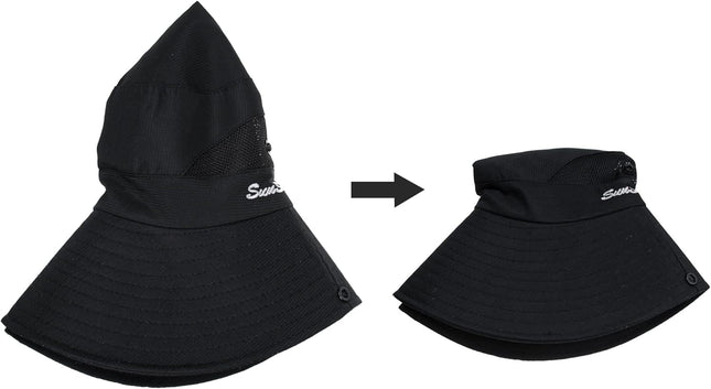 Women's UV-Protection Foldable Wide-Brim Sun Hat with Mesh and Ponytail Hole for Outdoor Activities