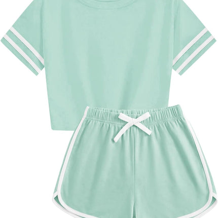 Unisex Girls Boys 2 Piece Outfits Crop Tops and Shorts Set Soft Cotton Clothing Sets Sports Tracksuit