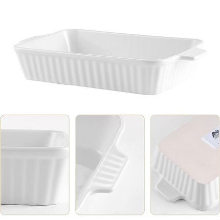 Ceramic Casserole Dish Set of 4 – Rectangular Porcelain Baking Dishes with Handles, Oven-Safe Lasagna Pans for Baking, Roasting & Serving, White
