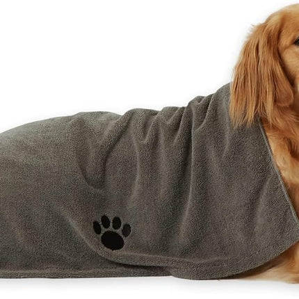Pet Grooming Towel Collection Absorbent Microfiber X-Large, 41X23.5", Embroidered Gray