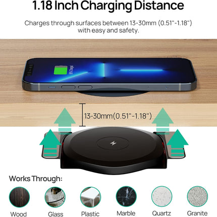 Invisible Wireless Charger,30Mm under Desk Charger Mat, Furniture Table Nightstand Desktop Charging Station for Iphone17/16/15/14/13/12/Samsung/Lg/Google Pixel Desk Essentials(With QC Adapter)
