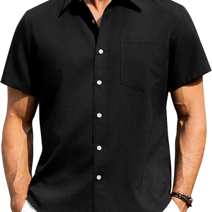 Mens Linen Shirts Short Sleeve Button down Shirts Wrinkle Free Casual Vacation Beach Summer Tops