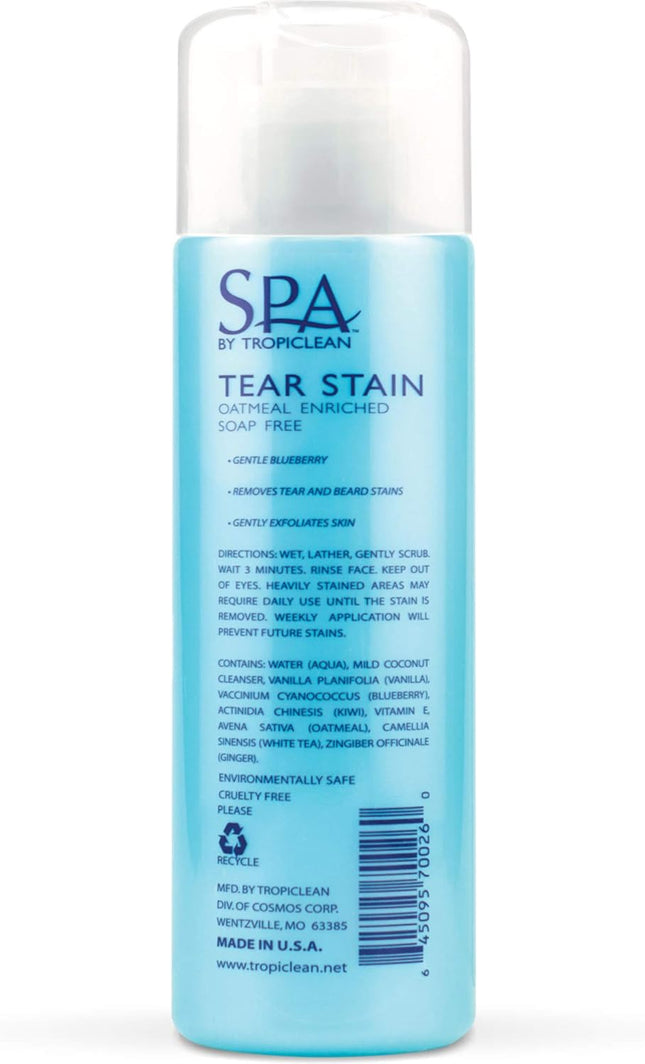 SPA Tear Stain Remover for Dogs | Blueberry Facial Shampoo | Odor Eliminator | Tearless | Whitening and Brightening | Made in USA | 8Oz.