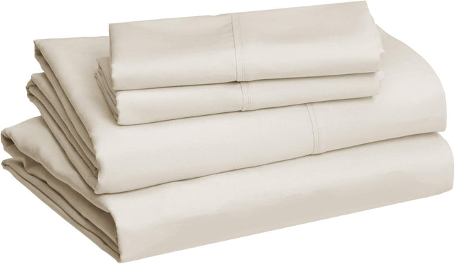 Lightweight, Wrinkle-Free, Breathable Microfiber 4-Piece Bed Sheet Set with 14-Inch Deep Pockets, Full, Beige, Solid