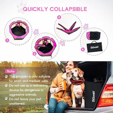 Pet Cat Playpen for Indoor Cats Enclosed, Portable Foldable Dog Playpen Outdoor Tent Crate Cage with Zipper Top Cover Door for Kitten Puppy outside Rv Car Camper (Small Size, Pink)