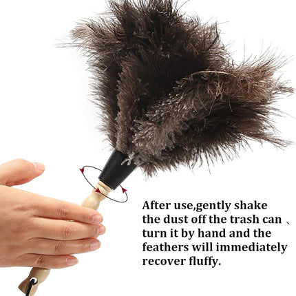 Ostrich Feather Duster 14 Inch Feather Duster Fluffy Natural Genuine Ostrich Feathers with Wooden Handle and Eco-Friendly Reusable Handheld Ostrich Feather Duster for Cleaning Supplies