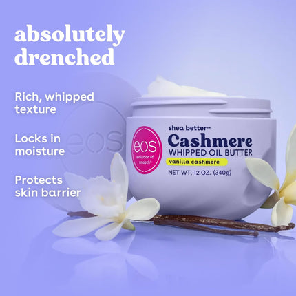Cashmere Whipped Oil Body Butter, Vanilla Cashmere, 72 Hour Weightless Moisture for Dry Skin, Rich Formula and Deep Hydration, Body Care, 10 Oz