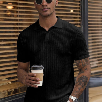 Mens Casual Polo Shirt Summer Short Sleeve Vacation Button Beach Knit Stretchy Golf Shirts