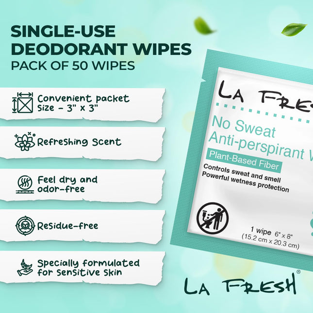 Travel Lite Antiperspirant & Body Wipes for Sweat & Odor Control | 50 Individually Wrapped Deodorant Wipes with Aluminum Chlorohydrate Formula, Compostable, Travel Gym Essential for Men, Women