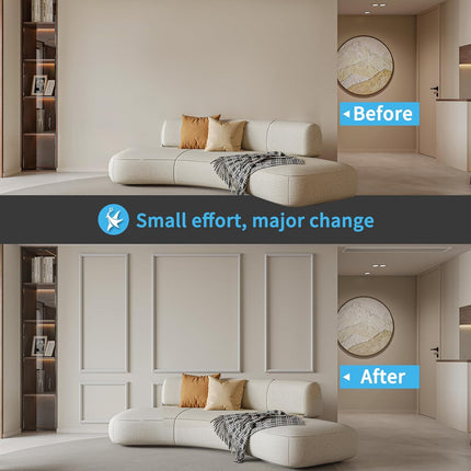 Pre-Cut Wall Molding Set of 6 Pcs, Ready-To-Assemble Wainscoting Panels for Interior Wall Décor Living Room Bedroom Accent Wall - Installed with Glue, 3 Top 3 Bottom