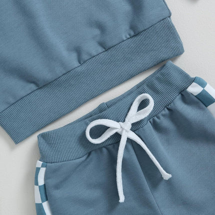 Toddler Baby Boy Fall Outfit Checkerboard Patchwork Long Sleeve Sweatshirts Elastic Waist Pants Cute Newborn Clothes Set