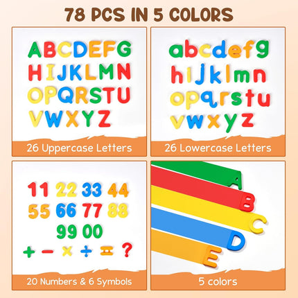 78 Pieces Magnetic Letters Numbers Alphabet Fridge Magnets ABC 123 Preschool Educational Learning Plastic Colorful Toy Set Uppercase Lowercase Math Symbols for Toddlers Kids 3+