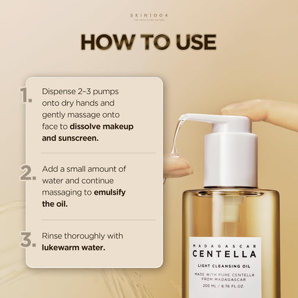 Madagascar Centella Light Cleansing Oil 6.76 Fl.Oz, 200Ml | Gentle Oil Cleanser for Face, Korean Facial Cleanser, Double Cleansing