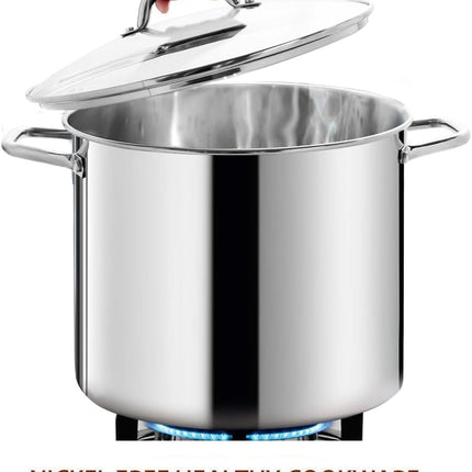 Commercial Grade LARGE STOCK POT 20 Quart with Lid - Nickel Free Stainless Steel Cookware - Healthy Polished Stockpots - Heavy Duty Induction Soup Pot