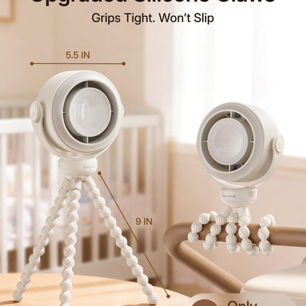 Portable Stroller Fan, Pinch-Proof Baby Fan, 5-Speed Quiet Mini Clip on Fan, USB-C Rechargeable Battery, LED Display for Car Seat, Crib & Travel - Cream