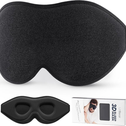 Sleep Mask for Side Sleeper Women Men, Eye Mask for Sleeping | Light Blocking 3D Contoured Sleeping Mask, Soft Breathable Sleep Eye Mask with Adjustable Elastic Strap for Travel, Black